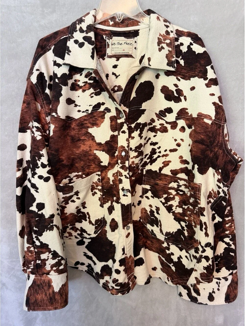 Free People We The Free Calico Flannel Shirt Top Cowhide Print Cotton Size XL